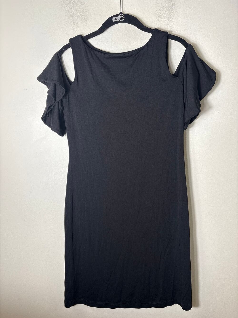 Susana Monaco Black Cold Shoulder Midi Sheath Dress Sz S